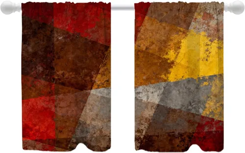 Vista 144 de Shrahala Beige and Orange Abstract Art Brushstrokes Blackout Curtain Tiers, Abstract Oil Paint Kitchen Valance Light Blocking Tier Drapes with Rod