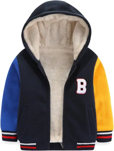 Vista 18 de Bumeex Chaqueta con forro polar Sherpa para niños y niñas, para primavera, otoño, invierno, con cremallera, sudadera con capucha de 2 a 14 años Negro