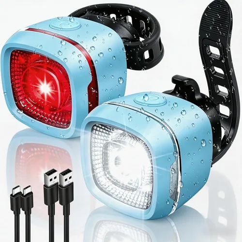 Vista 13 de Luces delanteras y traseras de bicicleta, juego de luces LED recargables tipo C, IPX6, linterna impermeable para conducción nocturna, luz trasera