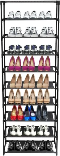 Vista 6 de Zapatero alto de 10 niveles – Organizador de zapatos independiente – Organizador de armario de metal y tela no tejida – Soporte apilable
