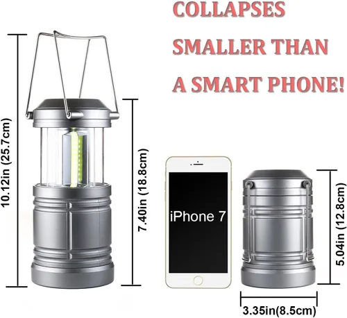 Vista 3 de Farol LED para campamento, 500 lúmenes, luces plegables para campamento, linterna de corte de energía, funciona con pilas para emergencias