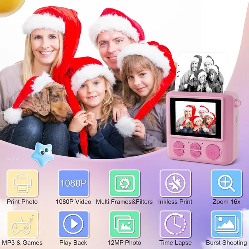 Vista 2 de Cámara de impresión instantánea para niños, regalos de cumpleaños de Navidad para niñas y niños, cámaras instantáneas que imprimen fotos para niñas