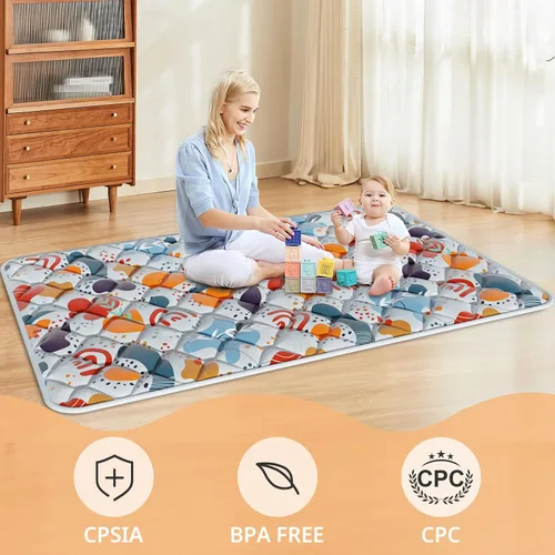 Vista 7 de Fshibila Alfombra de juego para bebés de 74 x 50 pulgadas para corral, tapete de juego para bebé para piso, tapete de juego grueso y ultra suave