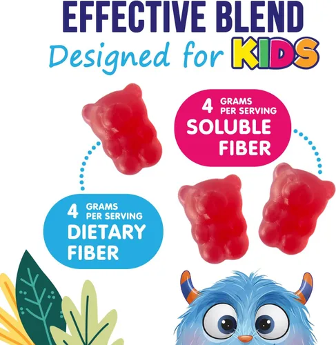 Vista 3 de Gomitas de fibra para niños – Fibra dietética 0.14 oz por porción – Suplemento diario de gomitas de fibra para niños – Gomitas prebióticas