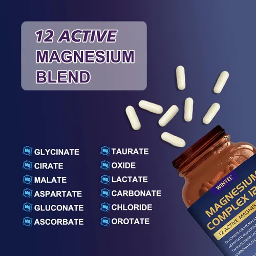 Vista 3 de Complejo de magnesio 700 mg 12 en 1 Suplemento de magnesio con glicinato, citrato, malato Sueño, calma, relajación muscular, apoyo para la salud