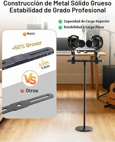 Vista 4 de Barra de micrófono estéreo, barra de montaje de micrófono doble ajustable, soporte de micrófono doble universal para soporte, barra de micrófono