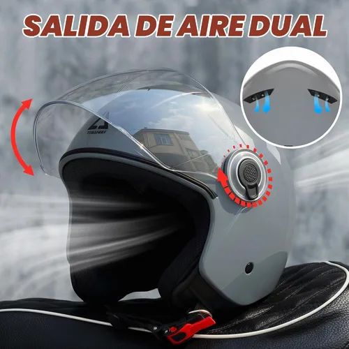 Vista 5 de TRIANGLE Casco de cara abierta para motocicleta, casco retro 3/4 con visera transparente para hombres y mujeres, aprobado por DOT Gris brillante