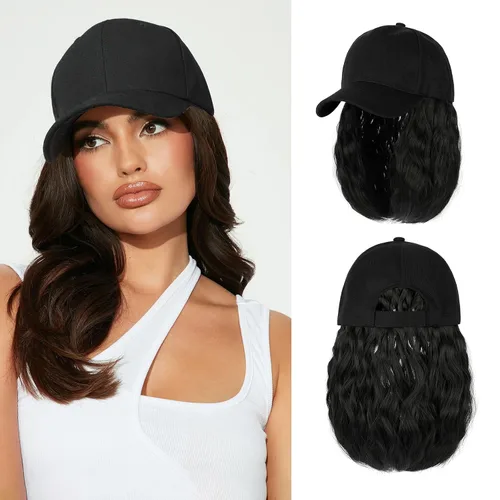 Vista 15 de Peluca de gorra de béisbol para mujer, gorra de béisbol con extensiones de cabello, gorra ajustable adjunta de 24 pulgadas de largo, ondulada