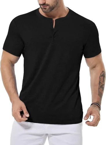 Vista 2 de Camiseta Henley para hombre, de 3 botones, ajustada, de secado rápido, manga larga, ligera, casual, básica