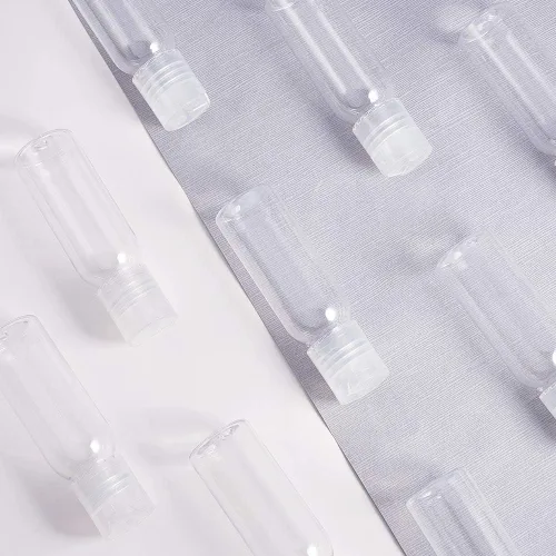 Vista 7 de BENECREAT Paquete de 24 botellas de plástico PET de 1 onza – Contenedores de viaje transparentes recargables con tapa de prensa para champú, loción
