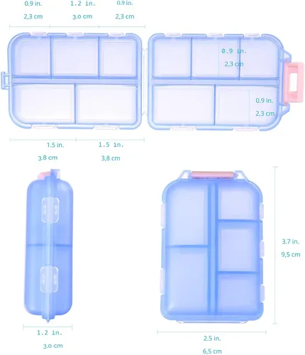 Vista 3 de Paquete de 1 organizador de pastillas de viaje, 10 compartimentos, pastillero compacto y portátil, perfecto para almacenamiento sobre la marcha