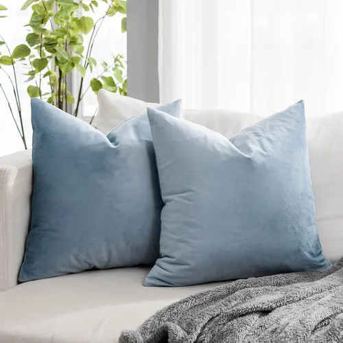Vista 20 de Juego de 2 fundas de almohada decorativas de terciopelo de 14 x 14 pulgadas con cremallera, fundas de cojín cuadradas suaves y lisas de lujo