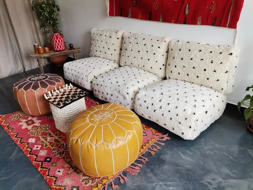 Vista 3 de FoamRush Sofá de 3 plazas con diseño de lunares blancos marroquíes de 8 x 24 x 72 pulgadas, sofá de piso, sofá moderno minimalista, sofá modular