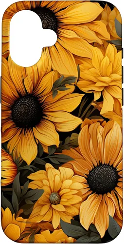 Vista 28 de iPhone 14 Flores de girasol hermoso floral amarillo patrón patrón caso