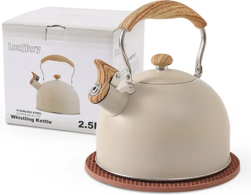 Vista 8 de LONFFERY Tetera para estufa, hervidor de té silbante de 2.5 cuartos de galón, con mango plegable de acero inoxidable de grado alimenticio