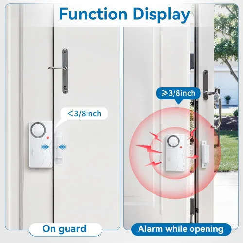 Vista 2 de Alarmas de puerta para la seguridad de los niños, timbres de puerta ruidosos de 110 dB cuando se abre la puerta, sensor de puerta con control