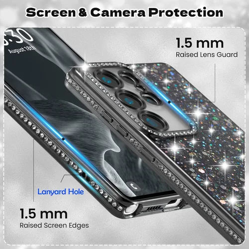 Vista 3 de FABSPARK Funda para Samsung Galaxy S22, Cristal Brillante Diamante Pedrería Lentejuela Brilloso Reluciente Espumoso Brillante Lujoso Galvanizado