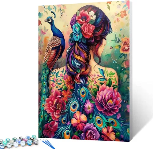 Vista 21 de Pintura por números para adultos, tatuajes de mujeres, pintura por números sobre lienzo, fácil de pintar para principiantes, tatuajes de flores
