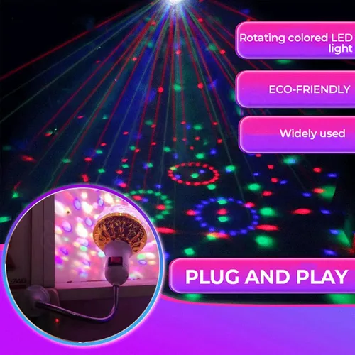 Vista 3 de Luz de bola mágica giratoria colorida, luces de fiesta, bola de discoteca, bombilla con forma de bola de discoteca de espejo, bombilla mágica