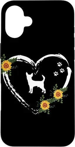 Vista 23 de Chihuahua With Paw Prints And Sunflower Heart On Black Case for iPhone 16