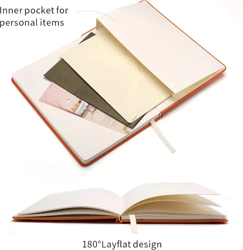 Vista 4 de Cuaderno de tapa dura de 160 páginas, cuadernos a rayas para el trabajo, papel grueso prémium de 100 GSM, con bolsillo, tamaño mediano de 5.7 x 8.4