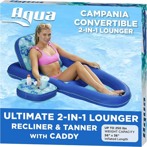 Vista 9 de Aqua Campania Ultimate 2-in-1 Pool Float Lounge – Extra Large – Inflatable Pool Floats for Adults with Adjustable Backrest & Cupholder Caddy
