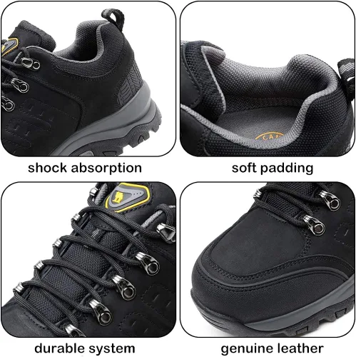 Vista 6 de CAMEL CROWN Zapatos de senderismo para hombre, botas de corte bajo, zapatos de cuero para caminar al aire libre, senderismo, entrenamiento, trabajo