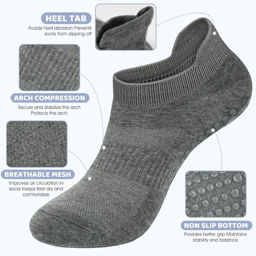 Vista 4 de AURUZA Calcetines de agarre para mujeres y hombres, calcetines de agarre de pilates, calcetines de yoga antideslizantes con agarres para barre