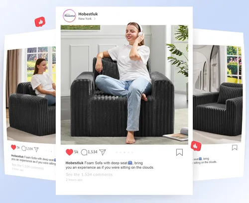 Vista 3 de Hobestluk Sofá Individual de Espuma Sillón Sofá para Espacios Pequeños Sofás Cómodos con Funda Extraíble Sofá Peludo con Almohadas para Sala