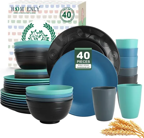 Vista 32 de Homienly Juegos de Vajilla Premium de Paja de Trigo, Platos y Tazones Ligeros e Irrompibles, Tazas, Servicio para 4, Apto para Lavavajillas
