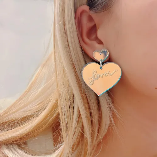 Vista 3 de KATOCHUG Swifts Lover Heart Earrings for Women 925 Silver Post Trendy Earrings Acrylic Dangle Drop Earrings TS Tour Concert Gifts for Fans