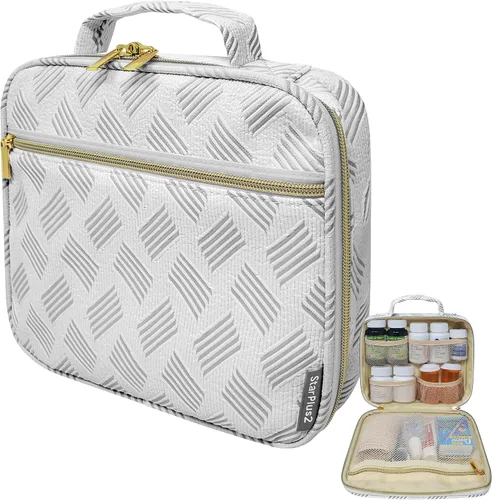 Vista 11 de Organizador de botellas de píldoras de viaje mediano, bolsa de medicina delgada, portador para medicamentos y suministros médicos - negro