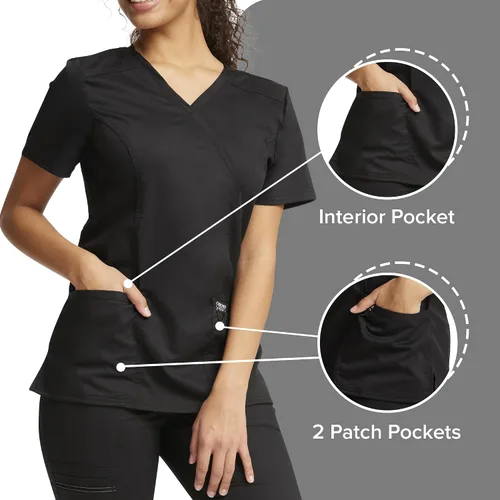 Vista 4 de Workwear Revolution WW610 - Ropa quirúrgica con estilo cruzado falso para mujer, elástica, suave y de fácil cuidado