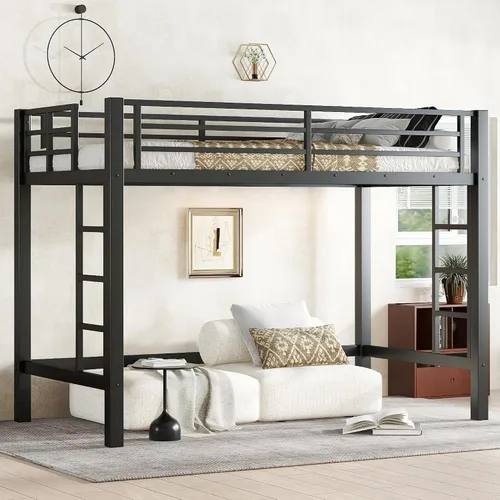 Vista 20 de Bellemave Cama Loft Tamaño Individual, Marco de Cama Loft de Servicio Pesado con 2 Escaleras Integradas y Barandilla de Longitud Completa, Fácil