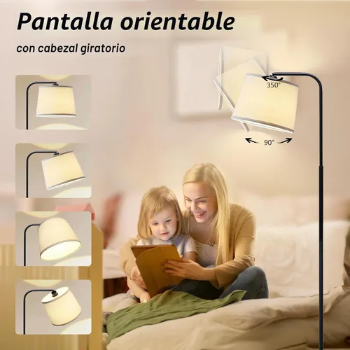 Vista 3 de Lámpara de pie AKASUKI para sala de estar con 3 temperaturas de color, lámparas de pie con interruptor de pie para sala de estar, dormitorio