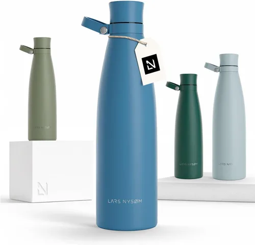 Vista 18 de LARS NYSØM Botella de agua aislada de acero inoxidable de 25 onzas, 34 onzas, frasco térmico aislado para bebidas calientes y frías, botella a Beige