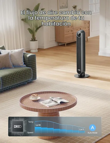 Vista 7 de DREO Ventilador de torre para dormitorio, velocidad de 28 pies/s