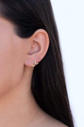 Vista 2 de Aretes pequeños en forma de círculo de plata de ley 925 con circonia cúbica, 3 pares de aros chapados en oro blanco de 14 quilates para piercing