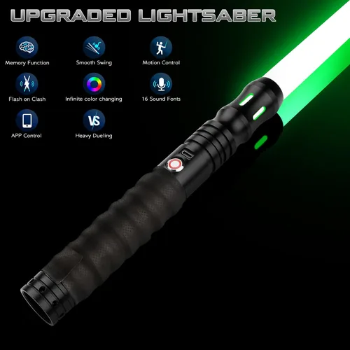 Vista 5 de Sables de luz para duelo con balanceo suave con APP – Sables de luz RGB cambiables de 16 colores, empuñadura de metal con control de movimiento