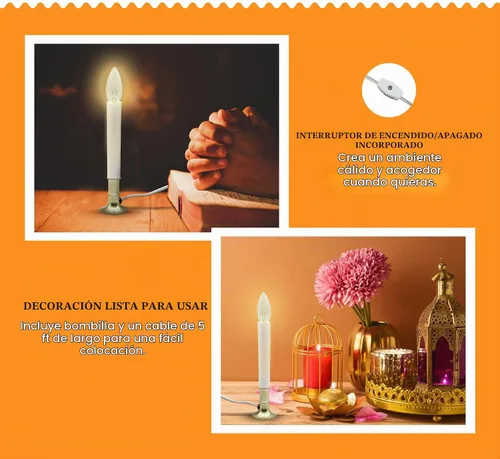 Vista 3 de Creative Hobbies® Lámpara de vela eléctrica para ventana con base chapada en latón, interruptor de encendido/apagado, bombilla, listo para usar (LED)
