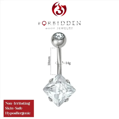 Vista 2 de Forbidden Body Jewelry Juego de puntas de acero quirúrgico cuadrado CZ anillo de ombligo de cristal, Metal, circonita cúbica