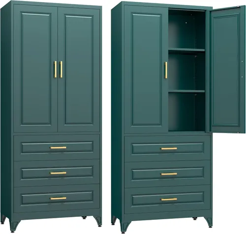 Vista 15 de SteeLoong - Armario de despensa de cocina, armario de almacenamiento de metal negro de 71" con puertas y 4 estantes ajustables, gabinete de cocina