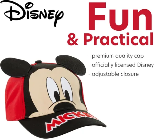 Vista 3 de Disney Gorra de béisbol de Mickey Mouse para niños con orejas 3D correa trasera curvada 4-7 Azul