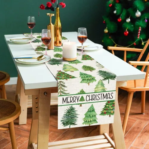 Vista 2 de OTOSTAR Camino de mesa de árbol de Navidad, Navidad, Navidad, Navidad, Navidad, caminos de mesa de cocina, comedor, decoración de mesa de lino