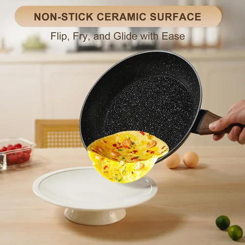 Vista 5 de EWFEN Juego de ollas y sartenes antiadherentes, juego de utensilios de cocina de cerámica de 25 piezas, juego de cocina de inducción con sartenes