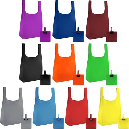 Vista 6 de Bolsas reutilizables para comestibles, paquete de 6 unidades, plegables, grandes bolsas de compras para el mercado Poliéster Ripstop, lavable