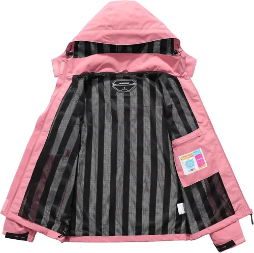 Vista 3 de MOERDENG Chaqueta impermeable para mujer, impermeable, para exteriores, ligera, softshell para senderismo, viajes