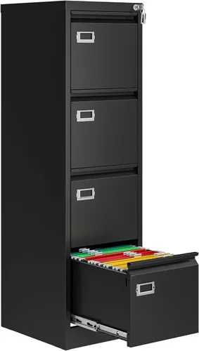 Vista 26 de Archivador de 2 cajones con cerradura, archivadores metálicos para oficina en casa, gabinete pequeño vertical negro para oficina en casa, archivador
