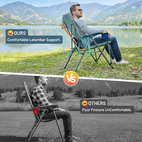 Vista 6 de TIMBER RIDGE Silla de campamento de gran tamaño con soporte lumbar, silla plegable portátil resistente para adultos soporta 450 libras para césped
