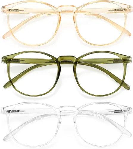Vista 30 de IBOANN - Lentes con filtro de luz azul para mujeres y hombres, paquete de 3 unidades, armazón redonda estilo retro a la moda, lentes falsos vintage